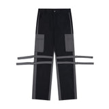 Men Sweatpants Punk Hip Hop Stitching Contrast Color Wide-Leg Workwear Trousers