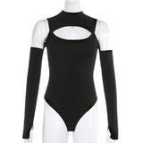 Women Jumpsuit Hollow out Autumn and Winter Turtleneck Long Sleeve Backless off-Shoulder Top