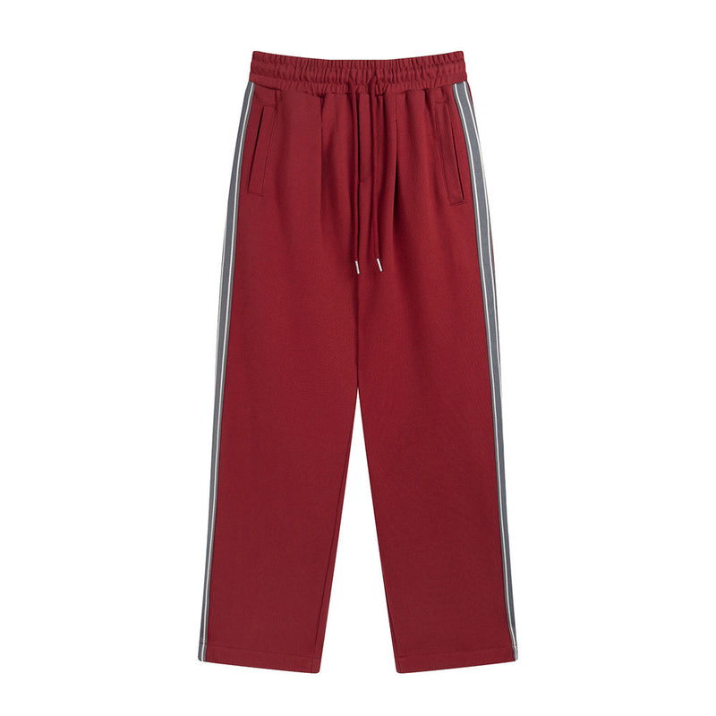 Men Sweatpants Side Stripe Stitching Zipper Split Casual Trousers