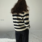 Women Winter Knitted Sweater Autumn and Winter Striped Sweater Lapel Sweater Casual Polo Collar 8t6723