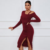 Women Dress off-Shoulder Autumn and Winter Sheath Long Sleeve Sexy Dress