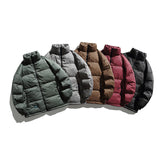 Unisex Winter Cotton Coat Stand-up Collar down Jacket Vintage Zipper Pocket down Jacket