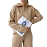 Ladies Leisure Knitwear Polo Collar Sweater Zipper and Lapel Knitwear