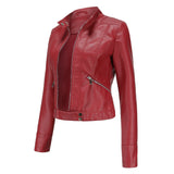 Red Leather Jacket Spring and Autumn Stand Collar Lady Leather Jacket
