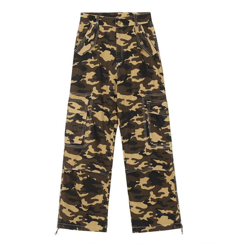 Men Sweatpants Camouflage Workwear Trousers Sports Straight Camouflage Trousers Drawstring Jogger Pants