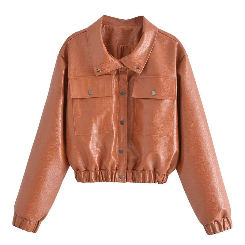 Women Leather Jacket Autumn Leisure Loose PU Leather Jacket Coat