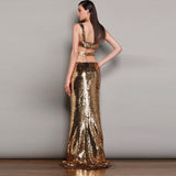 Women Dresses Sexy Sequined Skirt Suit Sheath Dress Two-Piece Set (Zns0409)
