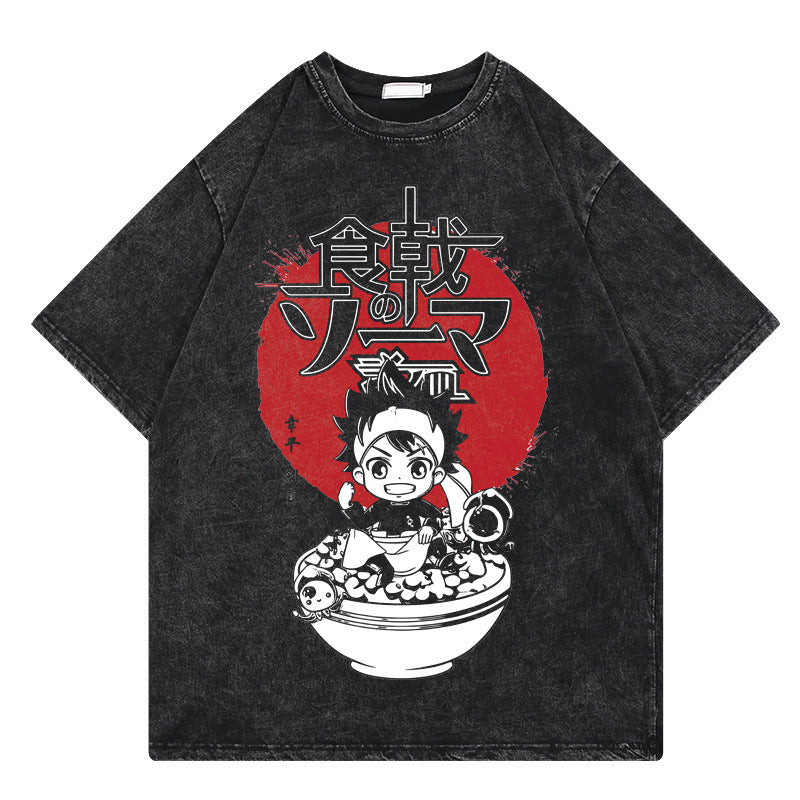 Washed retro t-shirt street print graphic casual