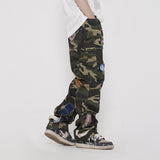 Men Sweatpants Multi-Pocket Camouflage Cargo Pants Hip Hop Loose Straight-Leg Pants