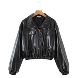Women Leather Jacket Fall/Winter Leather Jacket Coat Women's Loose Lapels PU Leather Motorcycle Top