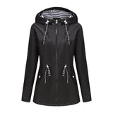 Women's Trench Coat Long-Sleeved Waterproof Mid-Length Trench Coat Women's Hooded Striped Raincoat