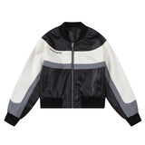 Women Jacket Color Contrast Patchwork Short PU Leather Jacket Stand Collar Biker's Leather Jacket