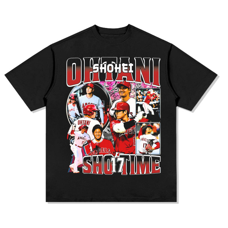 Mens Vintage baseball T-Shirt Vintage Shohei Ohtani Printed Short Sleeve T-Shirt Washed Crew Neck