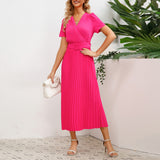 Women Date Dress Spring and Summer Sexy V-neck Pleated Dress