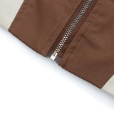 Women Jacket Color Matching PU Leather Short Coat Motorcycle Clothing Jacket