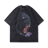 Men's T Shirt Vintage Cartoon Couple Short Sleeve T-shirt Men's and Women's Oversize Washed Distressed Half Sleeve