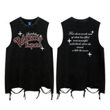 Men Vest Oversize Dark Ripped Loose Sleeveless T-shirt Sports Top