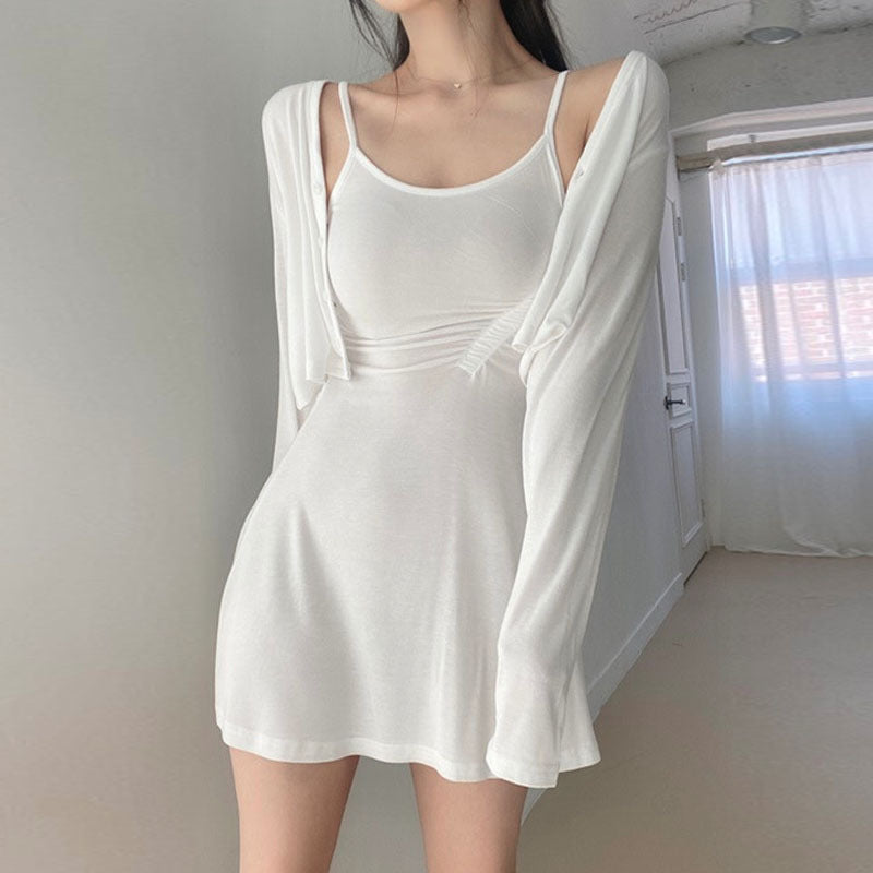 Women Dresses Cardigan U-Neck Sling Dress