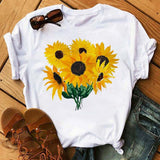 Maycaur Women's T-shirt Casual Kawaii Sunflower Butterfly