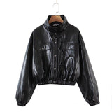 Women Leather Jacket Fall/Winter Leather Jacket Coat Women's Loose Lapels PU Leather Motorcycle Top