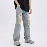 Men Jeans Ripped Jeans Men's Autumn Loose Straight Wide Leg Pants