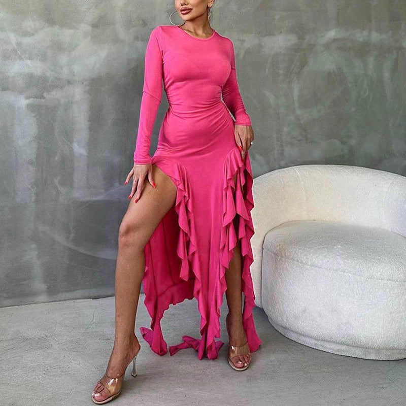Women Dresse round Neck Long Sleeve plus Size Dress