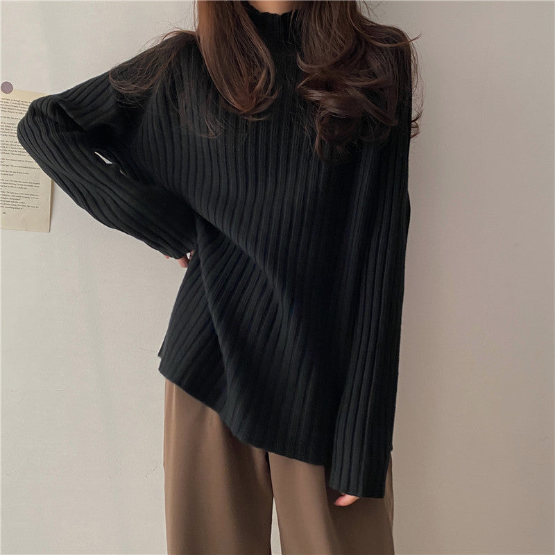 Women Knitwear Autumn Winter Retro Turtleneck Sweater Loose Sweater