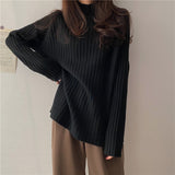 Women Knitwear Autumn Winter Retro Turtleneck Sweater Loose Sweater