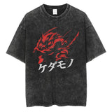 2024Men Vintage Black T Shirt Streetwear Harajuku Anime Print