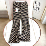 Women Sweatpants Vintage Chessboard Plaid Pants Autumn Knit Casual Sweatpants Bell-Bottom Pants