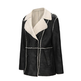 Red Leather Jacket Lapel with Velvet Leather Suede Coat for Women