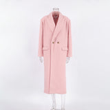 Women Trench Coat Woolen Thick Pink Lapel Coat Coat