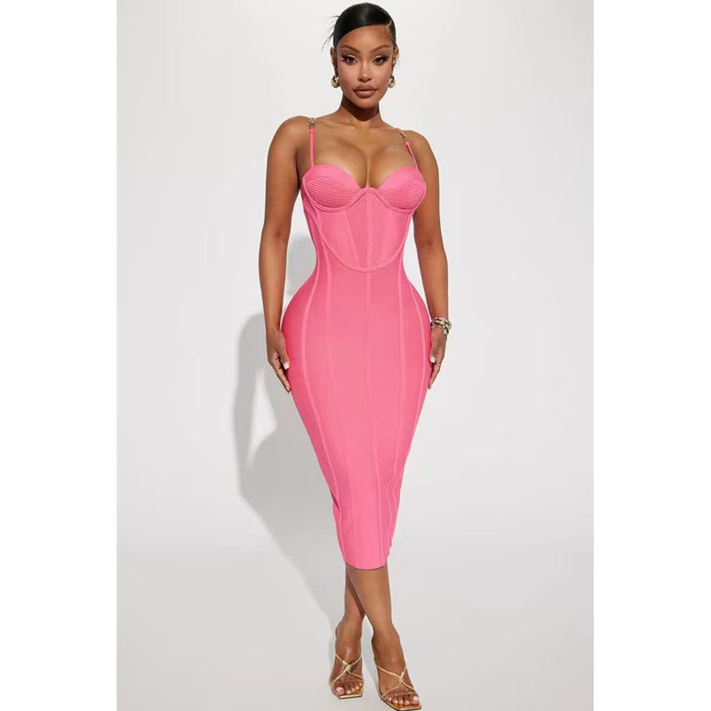 Women Dresses Summer Pink Bandage One-Piece Dress Strap Dress (Ont0408)