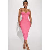 Women Dresses Summer Pink Bandage One-Piece Dress Strap Dress (Ont0408)