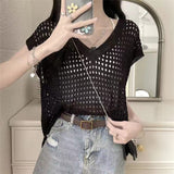 Women Knitwear Summer Hollow out V-neck Sleeveless Knitwear
