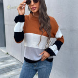 Women Knitted Sweater round Neck Long Sleeve Color Matching Sweater for Women Autumn and Winter