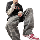 Men Jeans Retro Camouflage Pants Loose Straight Cargo Pants Washed Wide Leg Casual Trousers