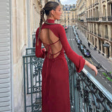 Women Dresses Spring Turtleneck Long Sleeve Sexy Backless Dress