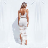 Women Knit Beach Cover Hollow Tassel Swimwear Cover-up Beach Maxi Dress