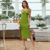 Women Dress V-neck Strap Sheath Dress Midi Dress