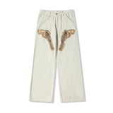 Men Jeans Pistol Patchwork Jeans Loose Retro Black Pants