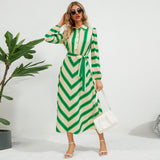 Women Date Dress Autumn and Winter Striped Printed Buttons Cinched Blouse Dress