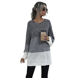 Women Knitted Sweater round Neck Long Sleeve Contrast Color Knitted Sweater Female Autumn