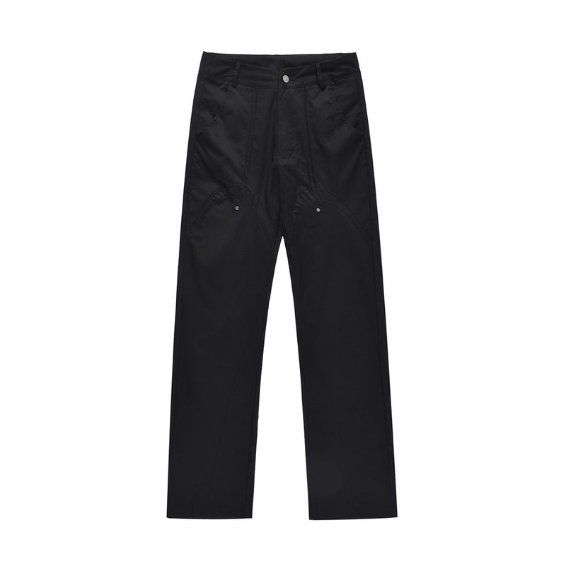 Men Sweatpants Loose Casual Trousers Pocket Zipper Straight Wide Leg Mop Pants