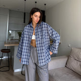 Women Trench Coat Winter Casual Plaid Long Sleeve Shirt Coat