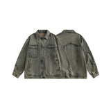 Unisex Jacket Vintage 3D Cutting Washed Denim Jacket Men and Women Baggy Coat