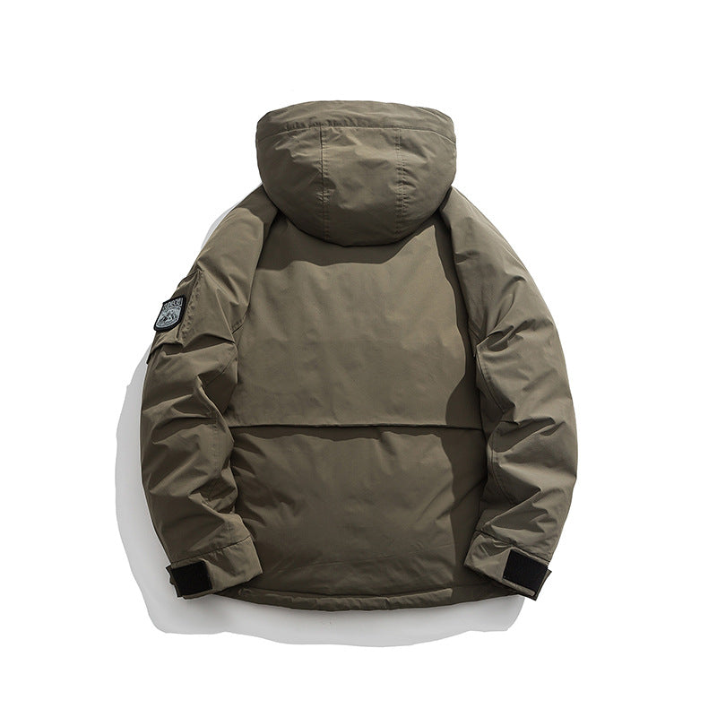 Unisex Winter Cotton Coat Three-Dimensional Pocket Hooded down Jacket Retro Workwear down Jacket