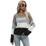 Women Knitted Sweater Autumn and Winter Leisure Fashion Colorblock Long Sleeve Sweater Outer Wear