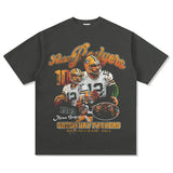 Mens Vintage baseball T-Shirt Aaron Rodgersl Rugby Vintage Print Short Sleeve Washed Old T-Shirt