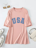 Crew neck short-sleeved usa printed T-shirt casual and loose